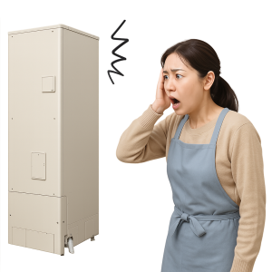 エコキュートのトラブルに驚いている主婦