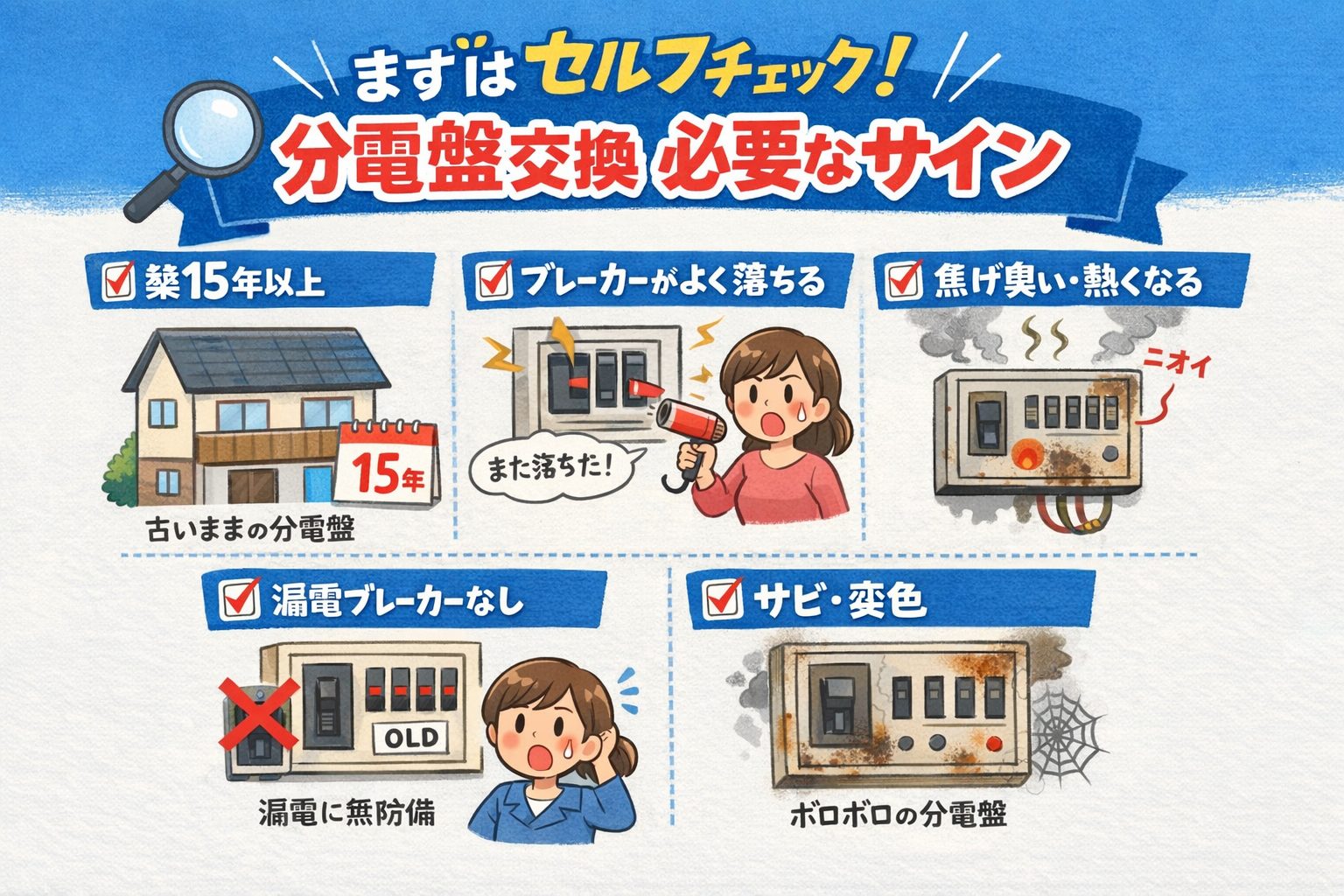  まずはセルフチェック！分電盤交換が必要なサイン
